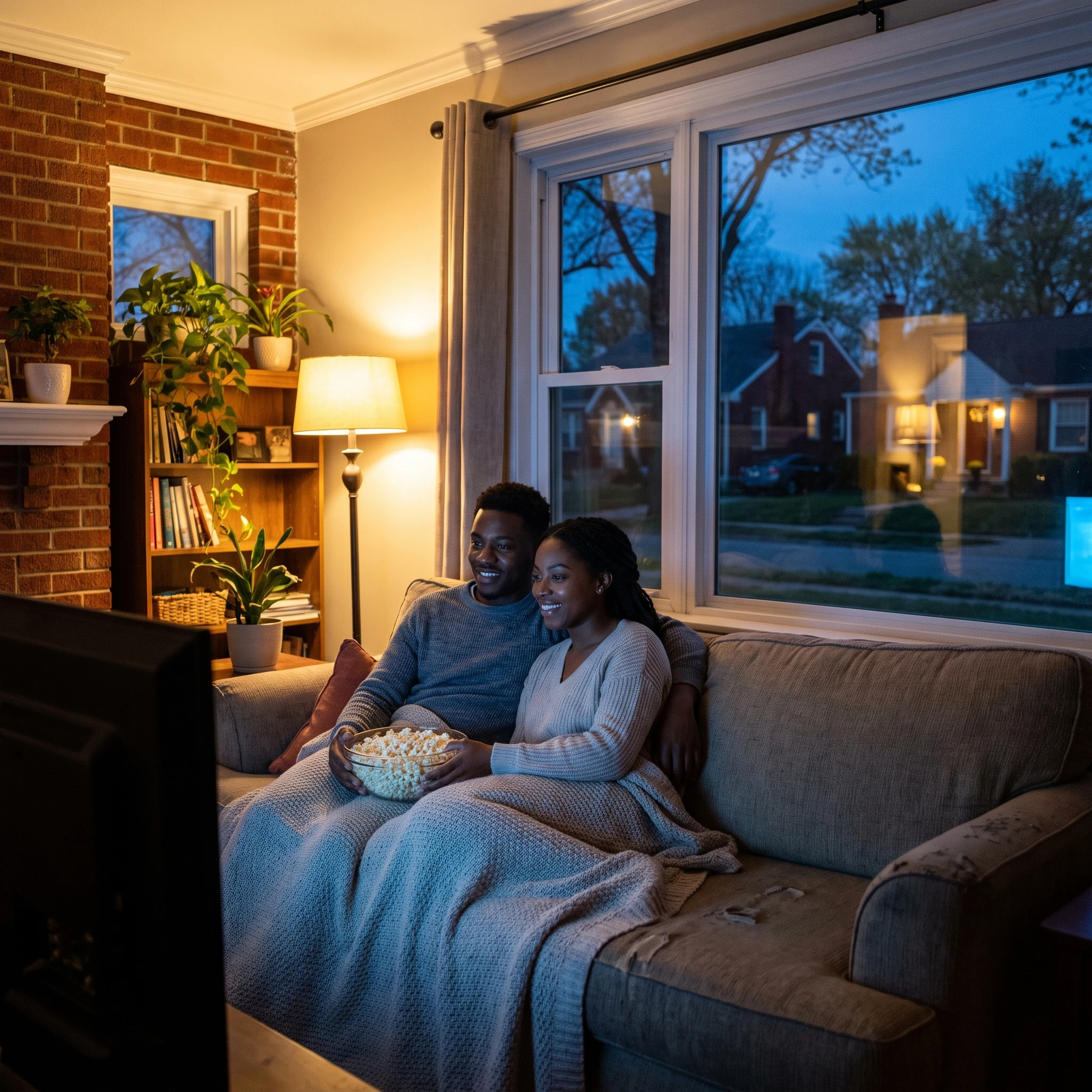 Movie night in a Missouri living room